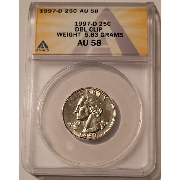 1997 D Washington Quarter Double Clip Error AU58 ANACS - Picture 1 of 4